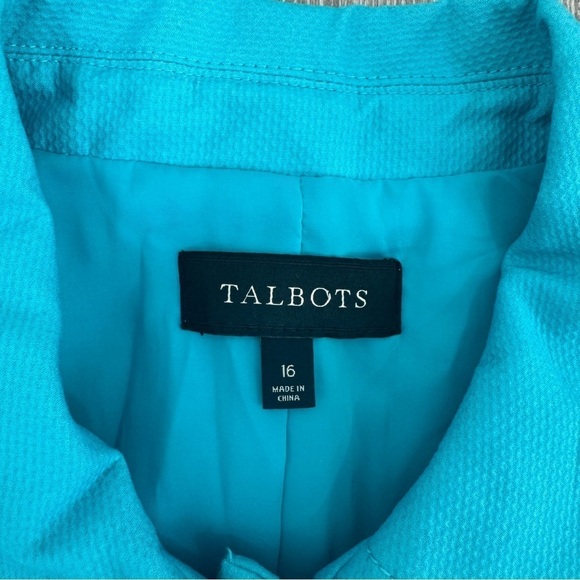 NWOT Talbots Women’s Cotton Turquoise Blazer 3 buttons Vintage Size 16 - Picture 3 of 10